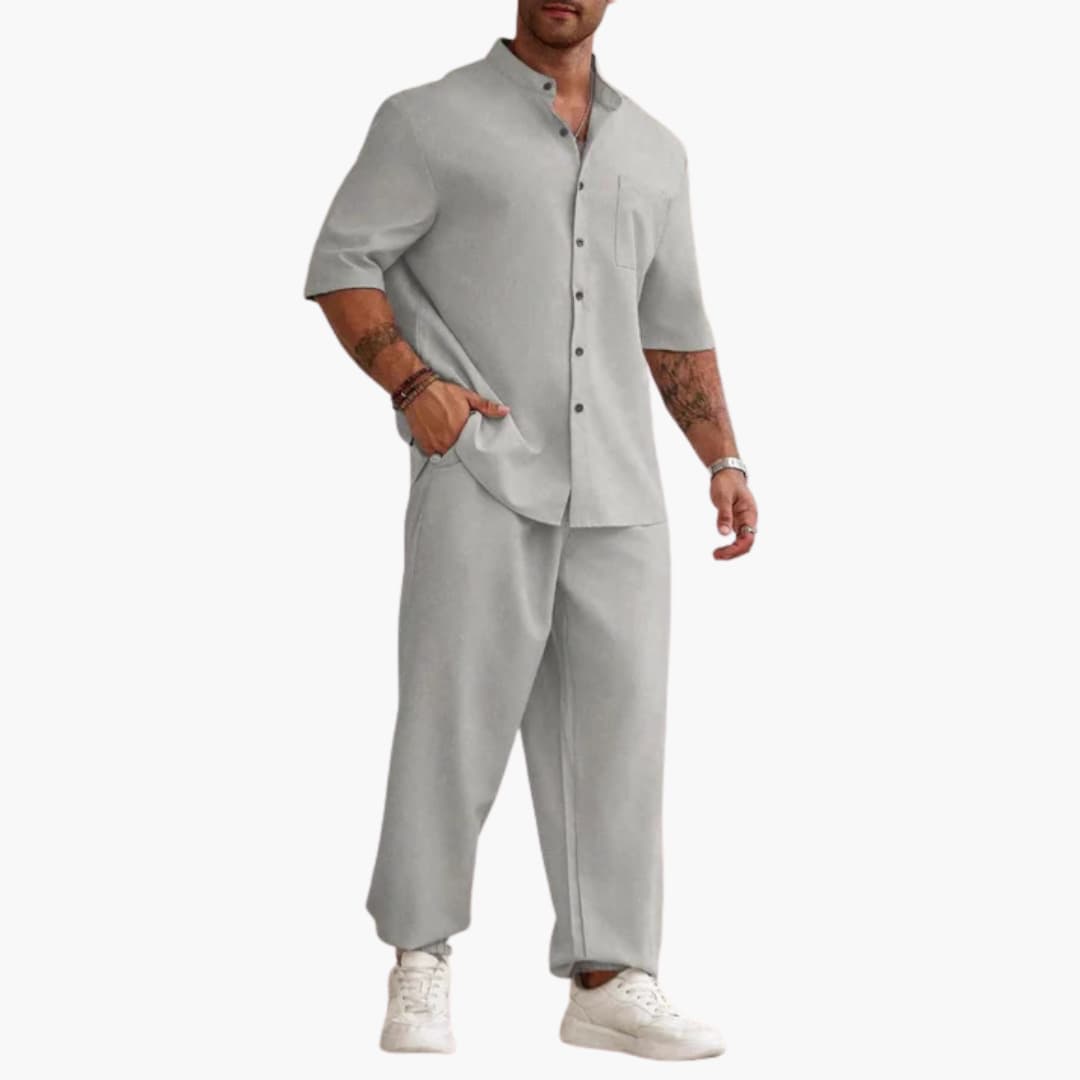 Summer Mens Shorts Sleeve Shirt and Pants Set