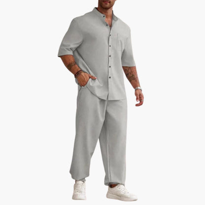 Summer Mens Shorts Sleeve Shirt and Pants Set