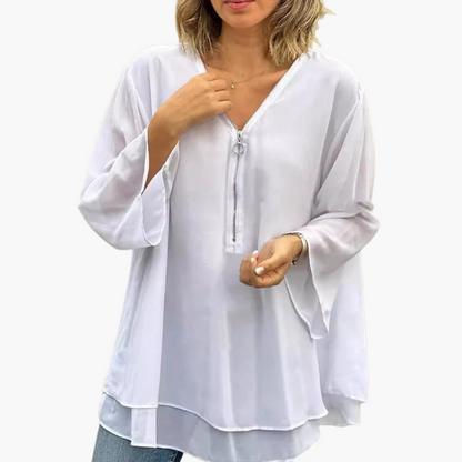 Relaxed Fit Women's V-Neck Long Sleeve Tee