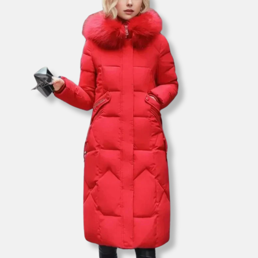 Slim Fit Quilted Parka Coat with Fur Hood