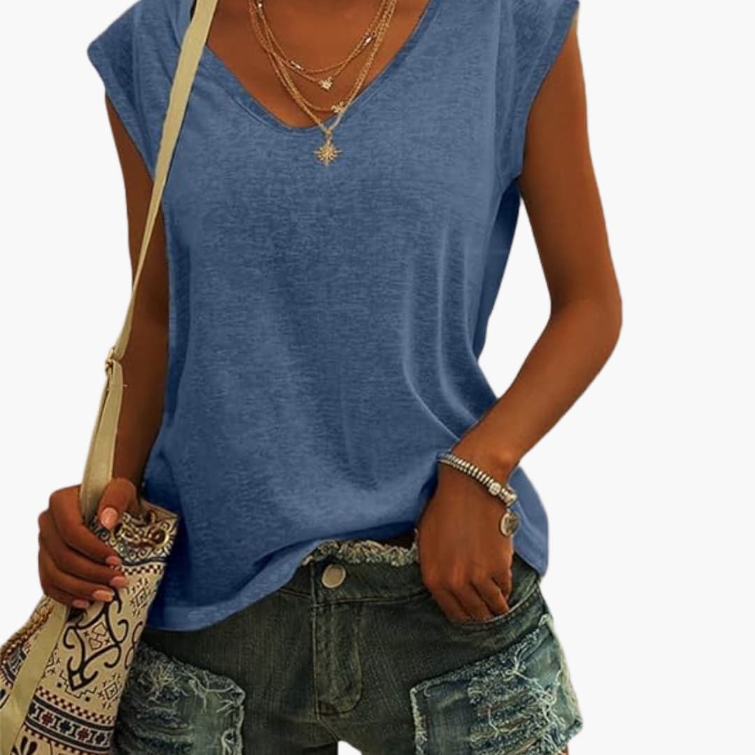 Ladies' Relaxed Fit V-Neck Tee with Short Sleeves