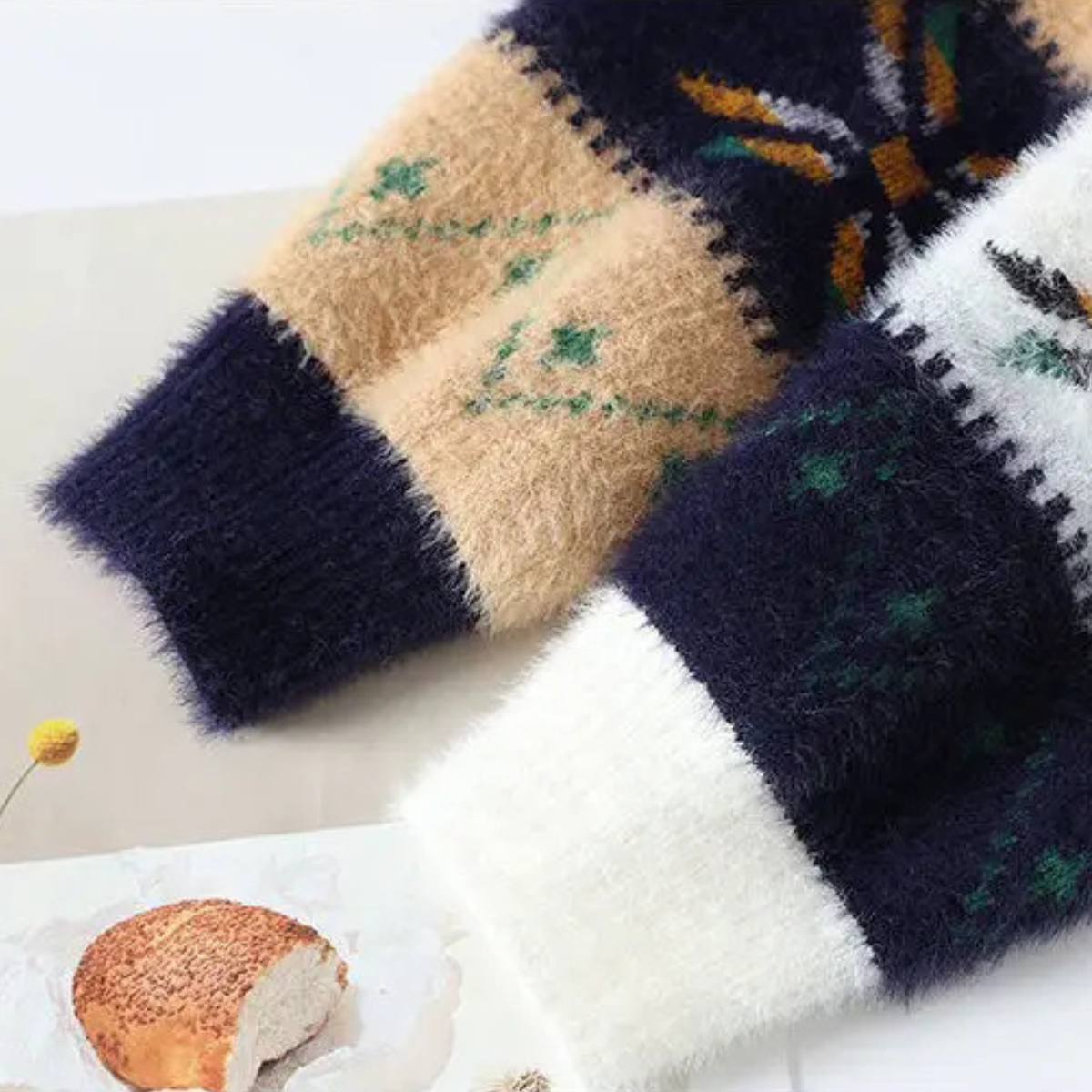 Warm Nordic Pattern Men's Fleece Crew Sweater