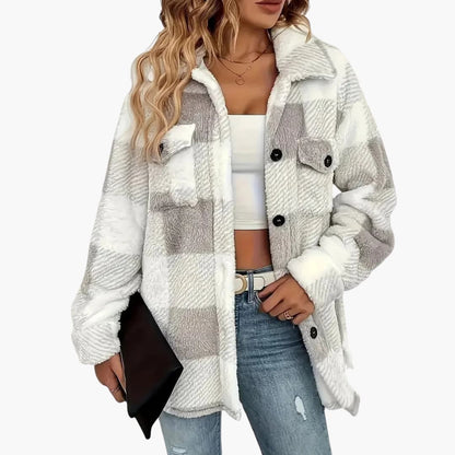Ladies Plaid Coat with Button Front