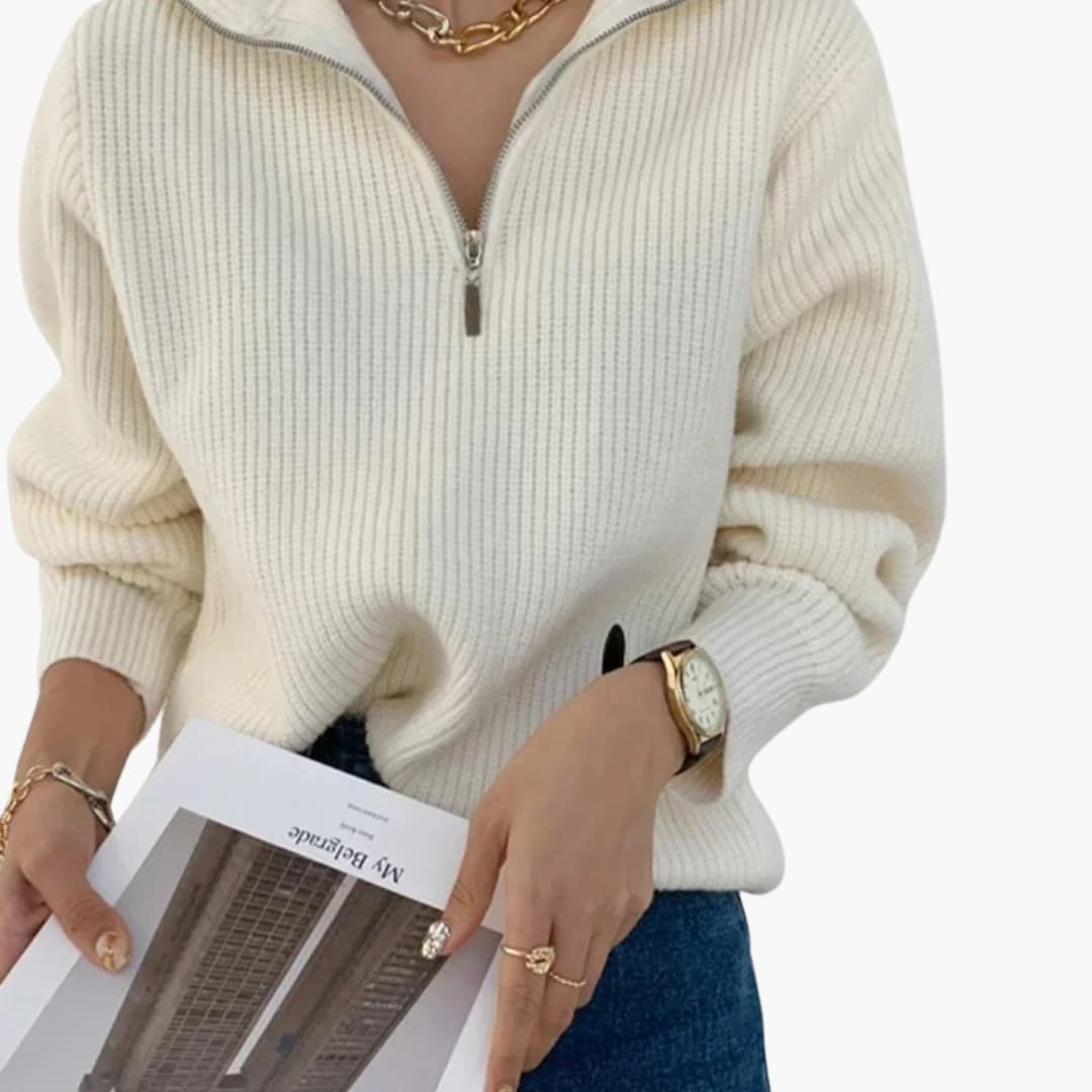 Women's Zip Up Ribbed Knit Sweater
