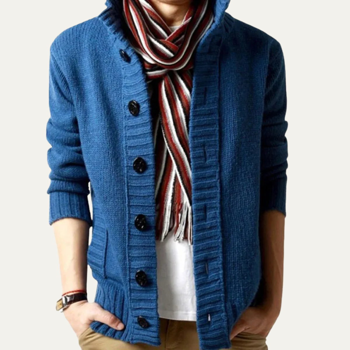Warm Men's Crew Neck Knit Winter Cardigan Sweater