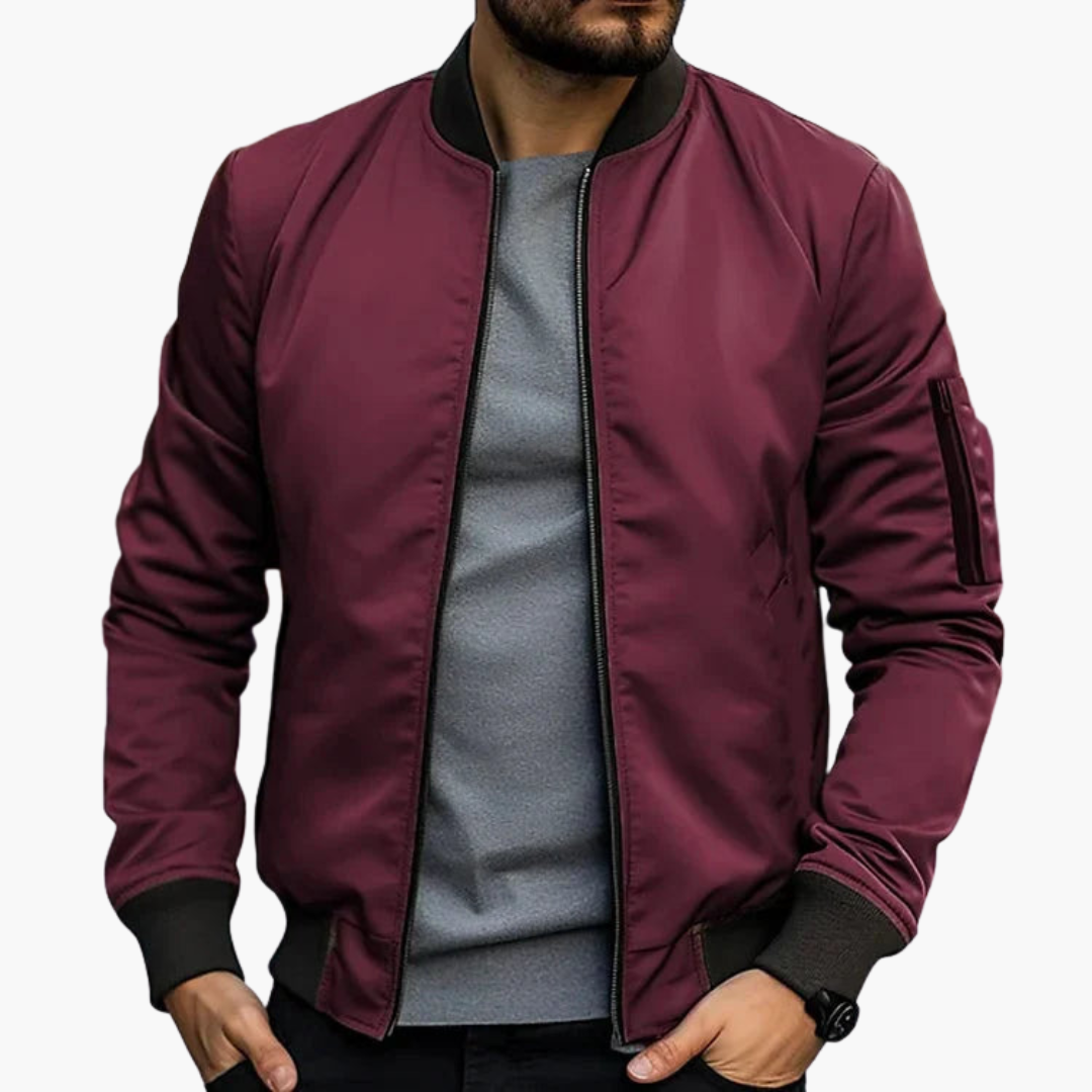 Men's Leather Flight Jacket with Zip Pockets