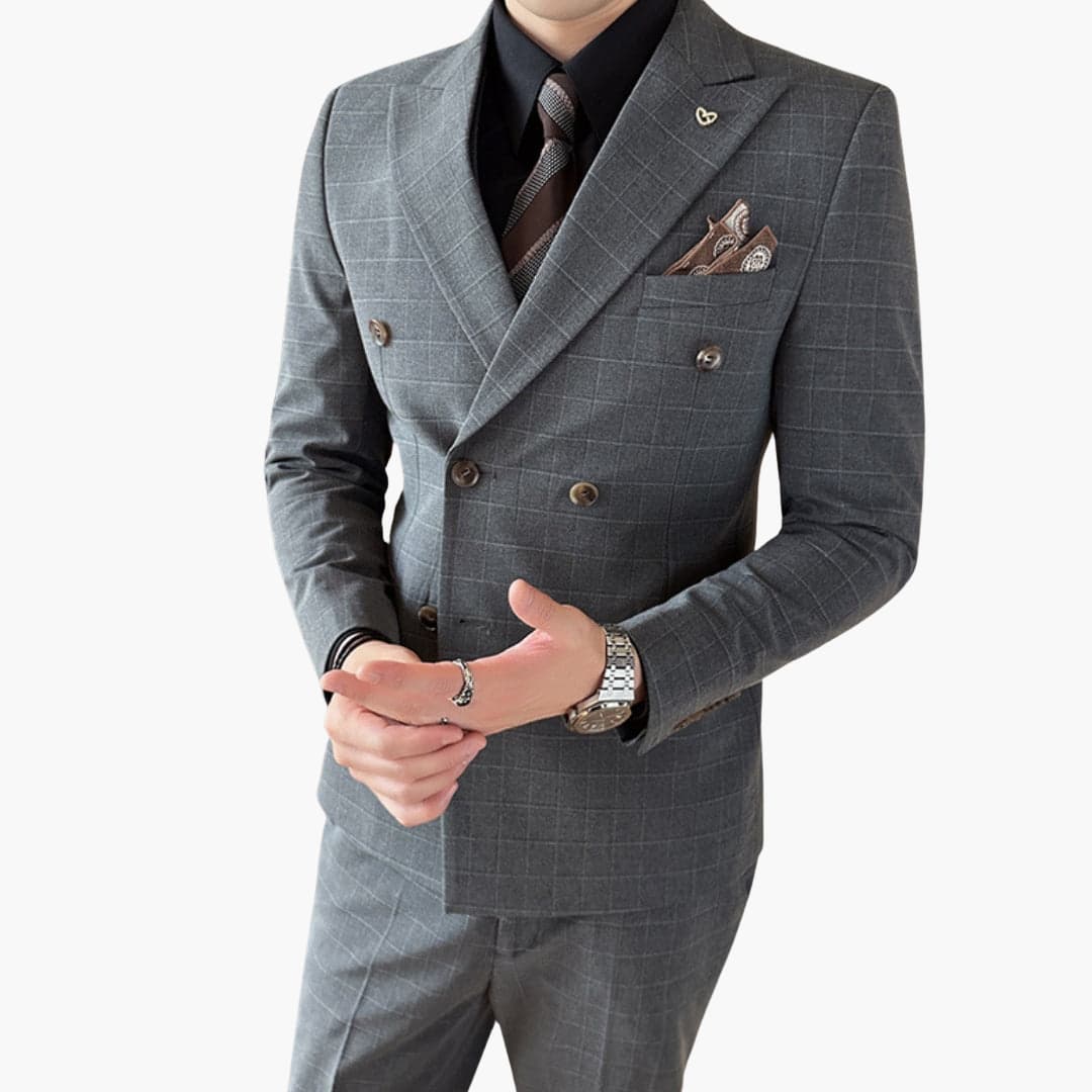 Classic Mens Checked Suit with Lapel Collar