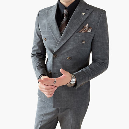 Classic Mens Checked Suit with Lapel Collar