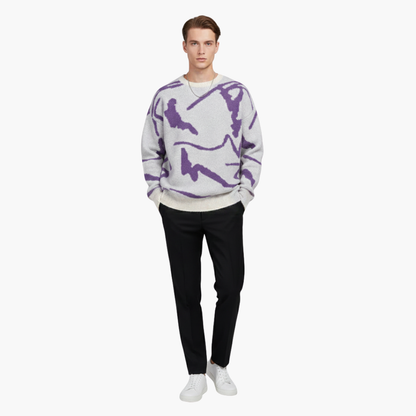 Men's Graphic Crew Neck Ribbed Sweater