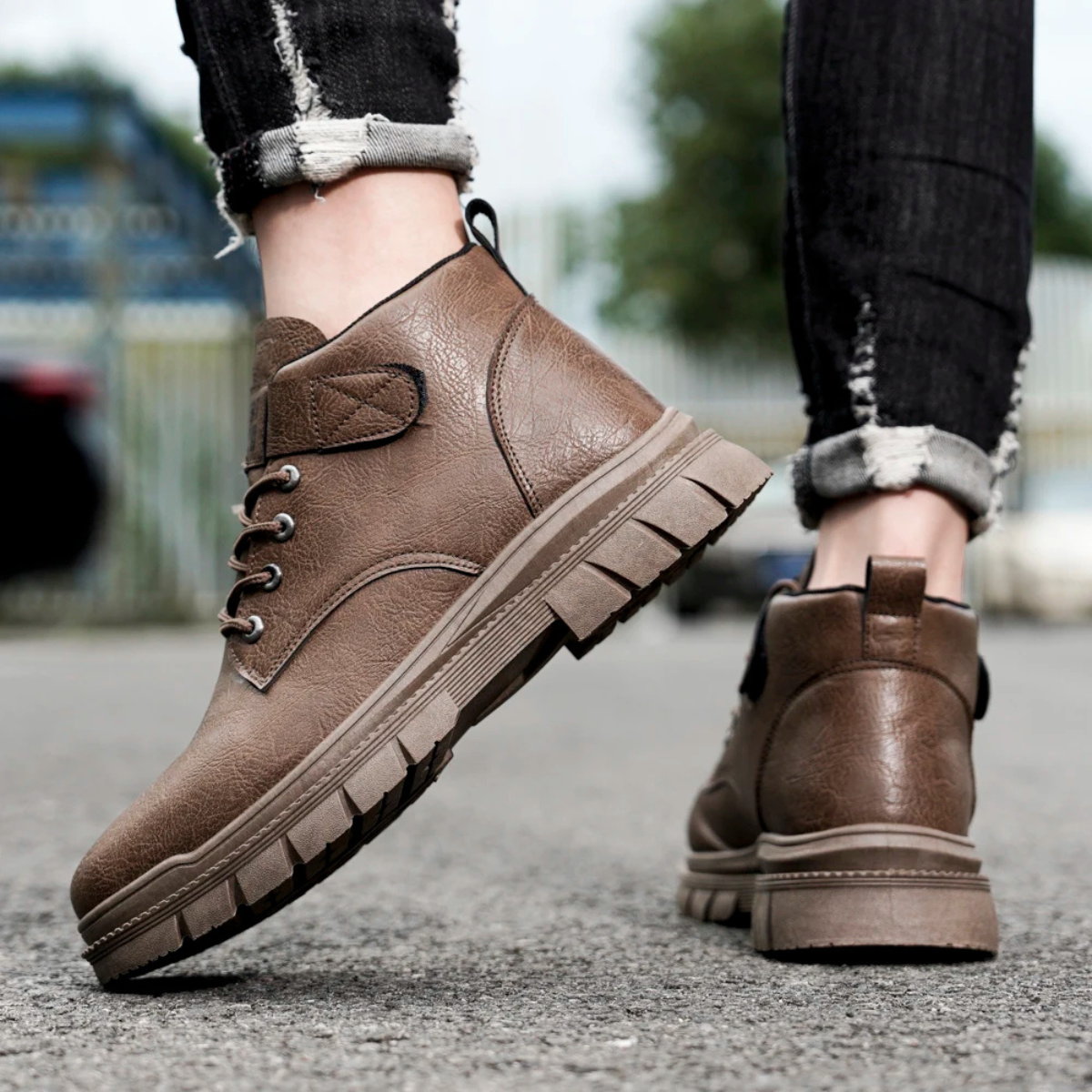 Tough Leather Hiking Ankle Boots for Men