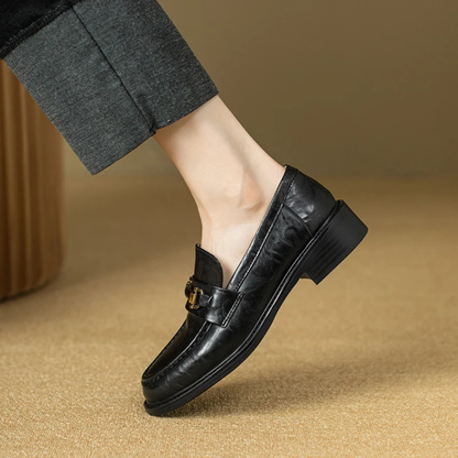 Men's Genuine Leather Slip On Loafers with Silver Buckle