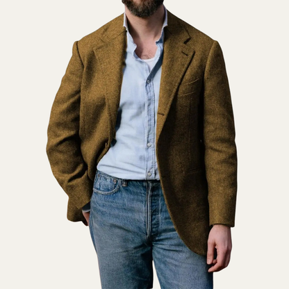 Classic Men's Wool Herringbone Blazer Jacket