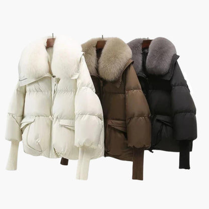 Ladies Warm Parka Coat with Faux Fur Trim and Zip