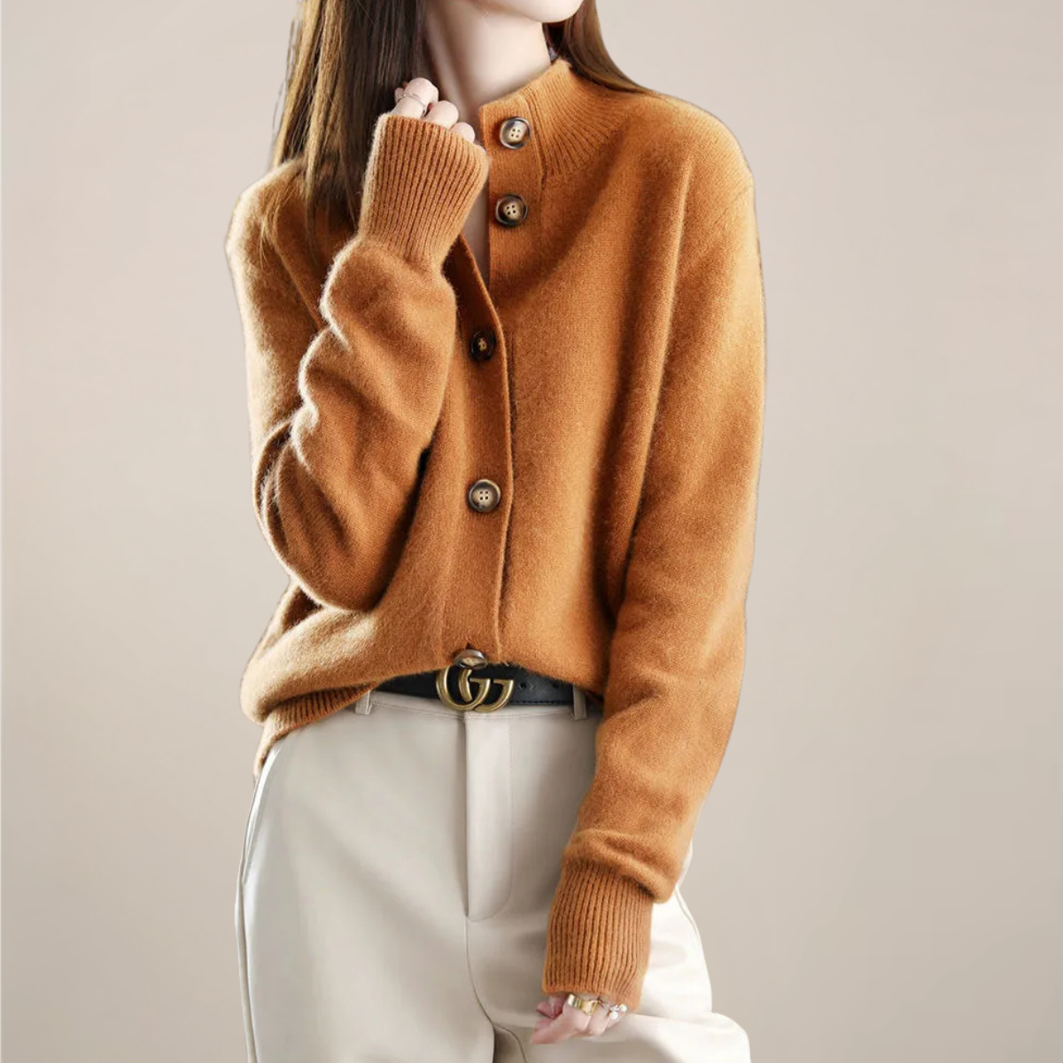 Soft Beige Open-Front Cardigan Sweater for Women