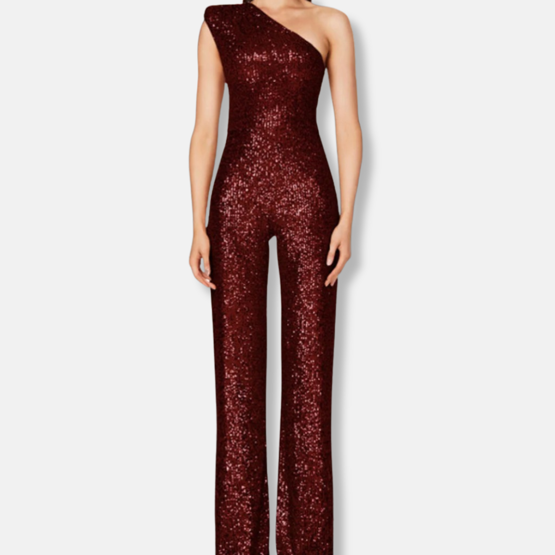 Glittering Off Shoulder Wide Leg Party Jumpsuit