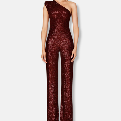 Glittering Off Shoulder Wide Leg Party Jumpsuit