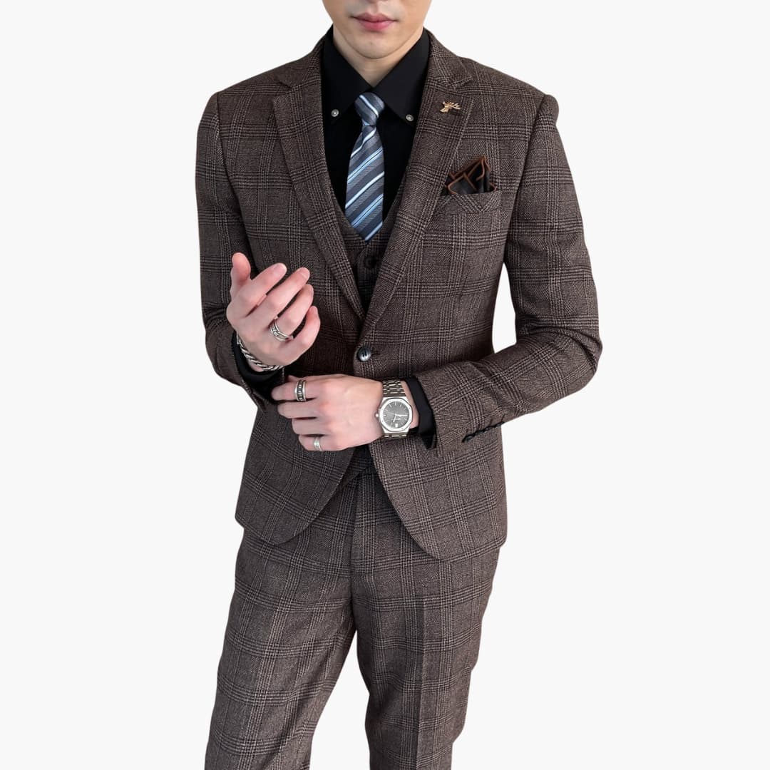 Classic Plaid Three-Piece Mens Suit