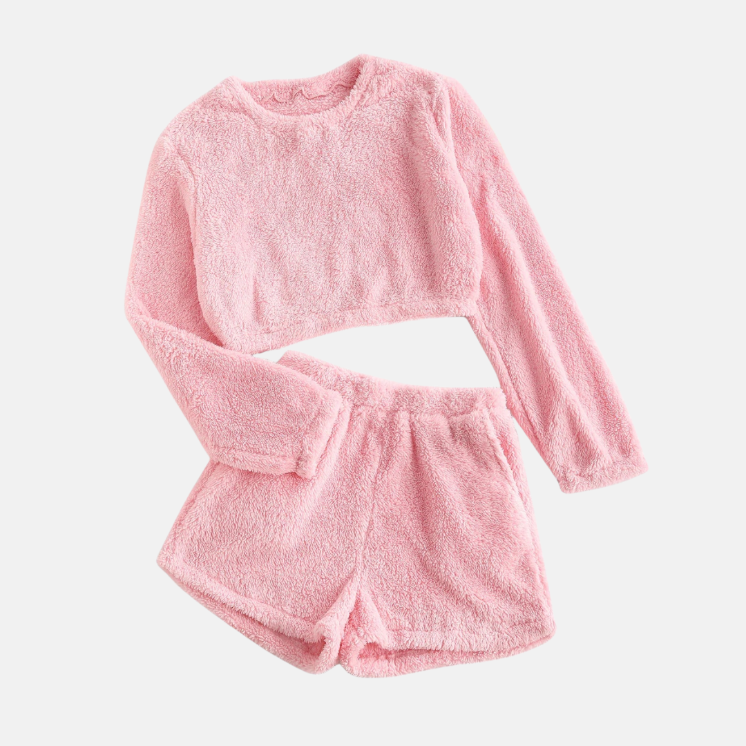 Cozy Women's Fleece Lounge Set with Top and Shorts