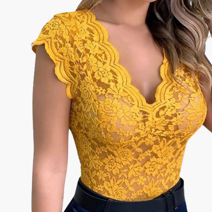 Women's Elegant Floral Lace Bodysuit Top