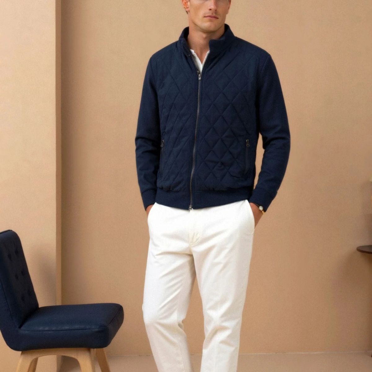 Classic Dark Blue Padded Men's Jacket