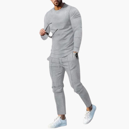 Casual 2-Piece Mens Suit with Long Sleeve Top