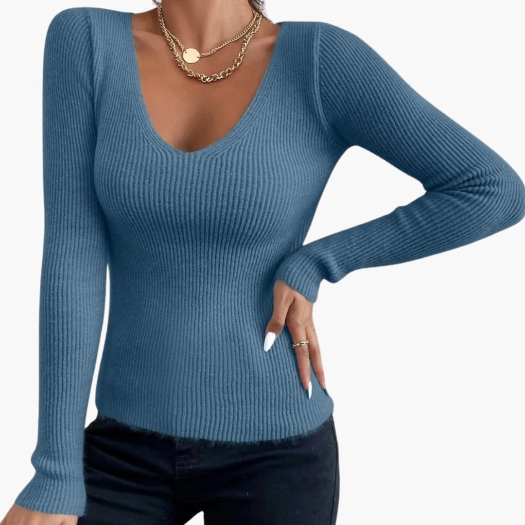 Ladies' V Neck Long Sleeve Jumper