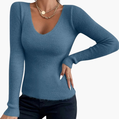 Ladies' V Neck Long Sleeve Jumper