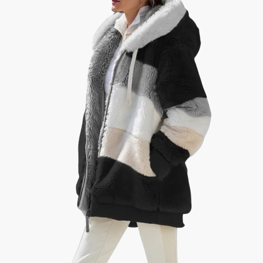 Ladies' Zip Up Striped Hoodie Coat