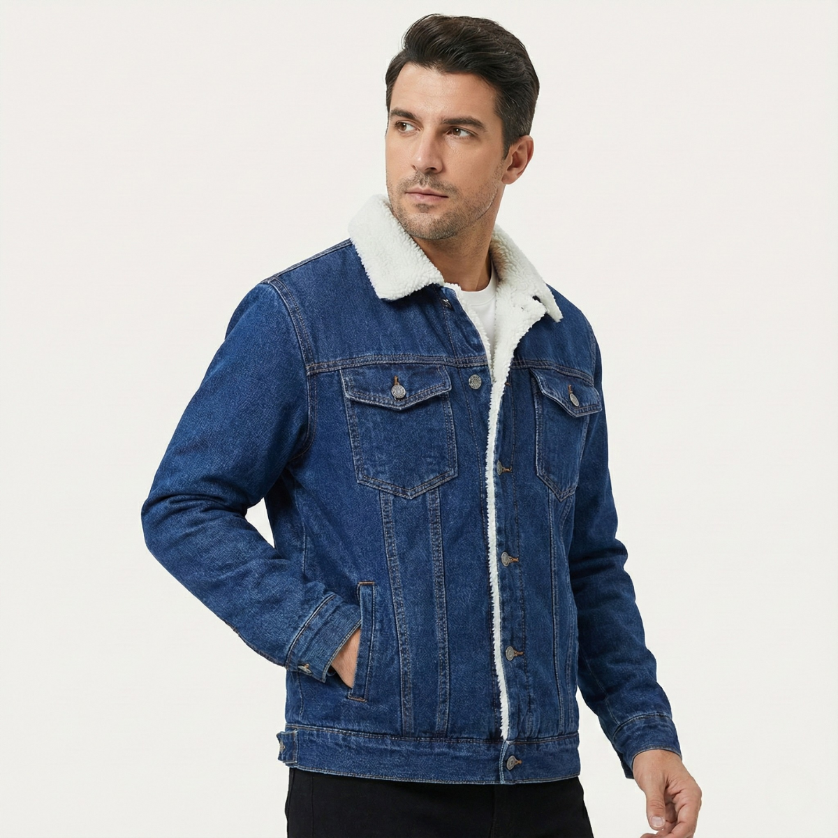 Warm Mens Fleece Lined Denim Winter Coat