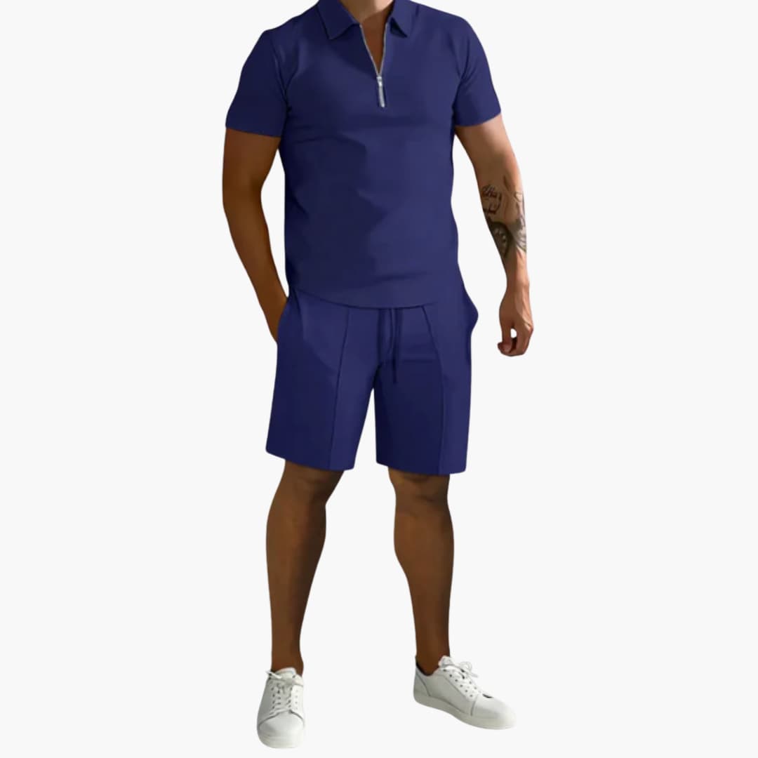 Men's Athletic Zip Up Shirt and Short Set