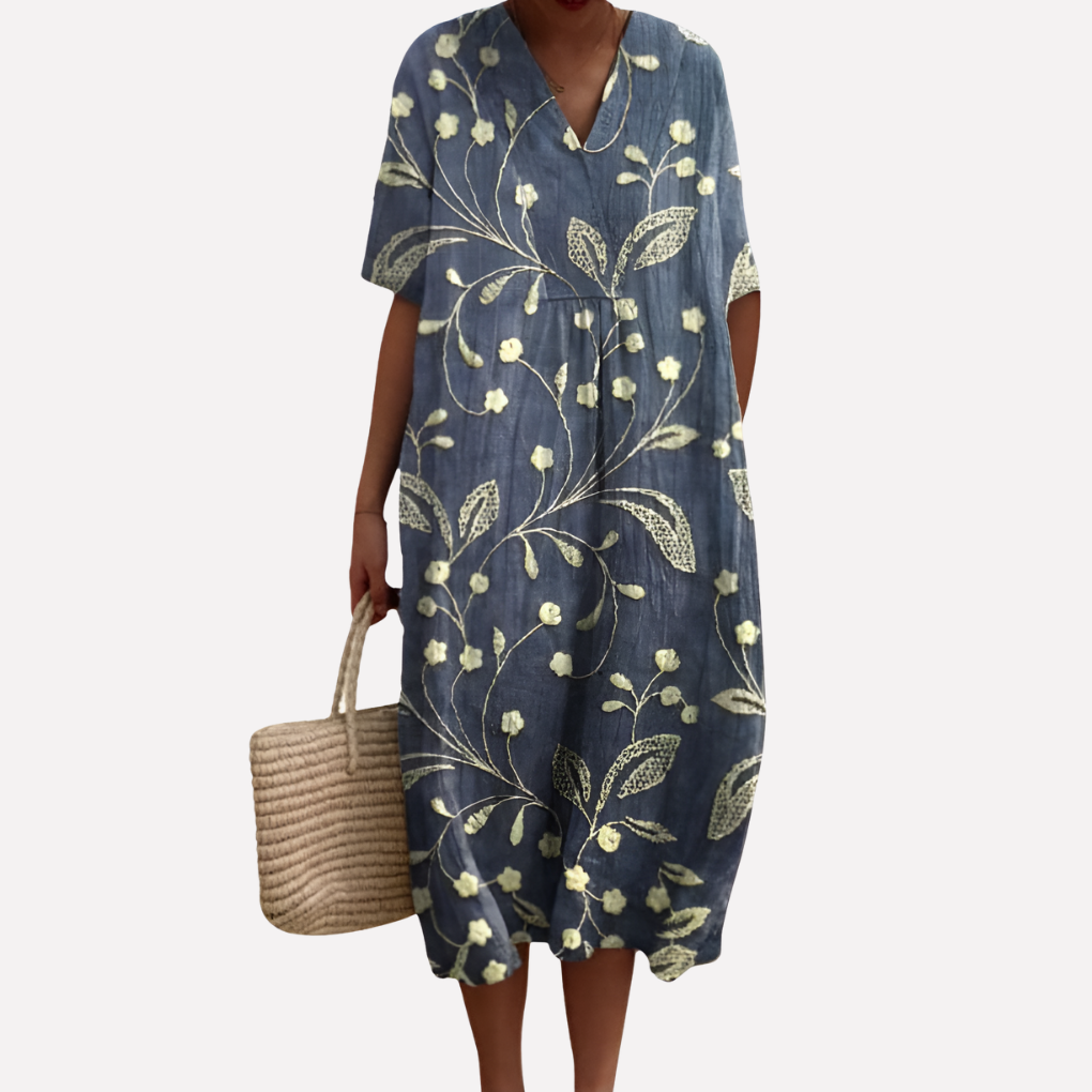 Pretty V Neck Short Sleeve Summer Dress