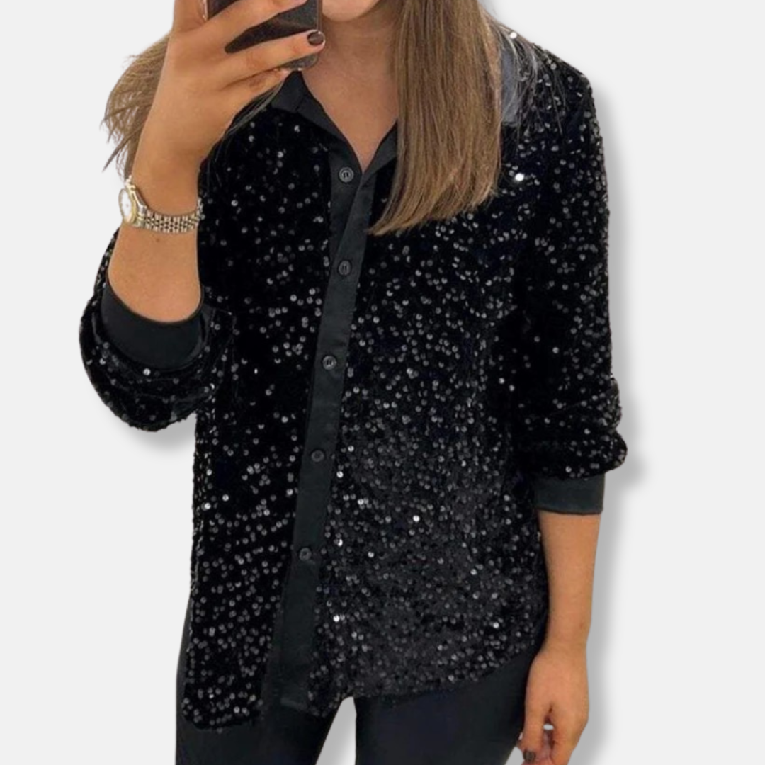Loose Fit Women's Sequin Long Sleeve Party Top