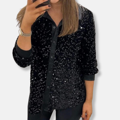 Loose Fit Women's Sequin Long Sleeve Party Top