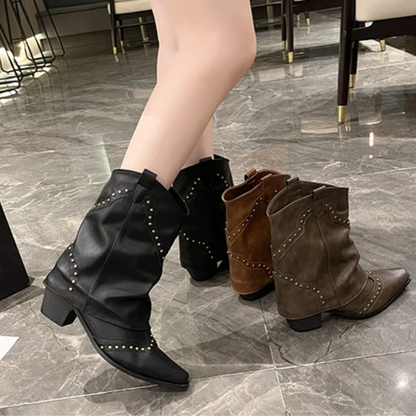 Decorative Buckle Cowboy Boots
