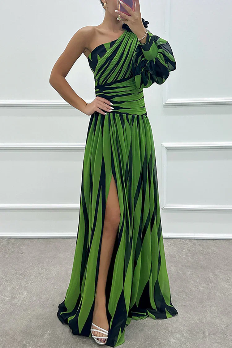 Elegant Striped Off Shoulder Evening Dress