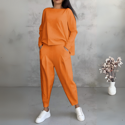 Casual 2-Piece Tracksuit with Crew Neck and Full Sleeves