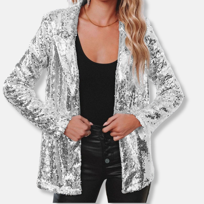 Glittering Sequin Trimmed Casual Blazer