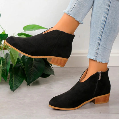 Fashionable Leather Low Heel Boots for Women