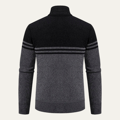 Warm Men's Striped Fleece Lined Knit Jacket Sweater