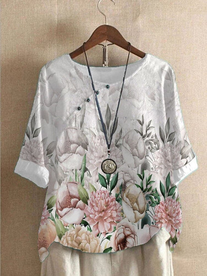 Casual Floral Women's Blouse with Button Front