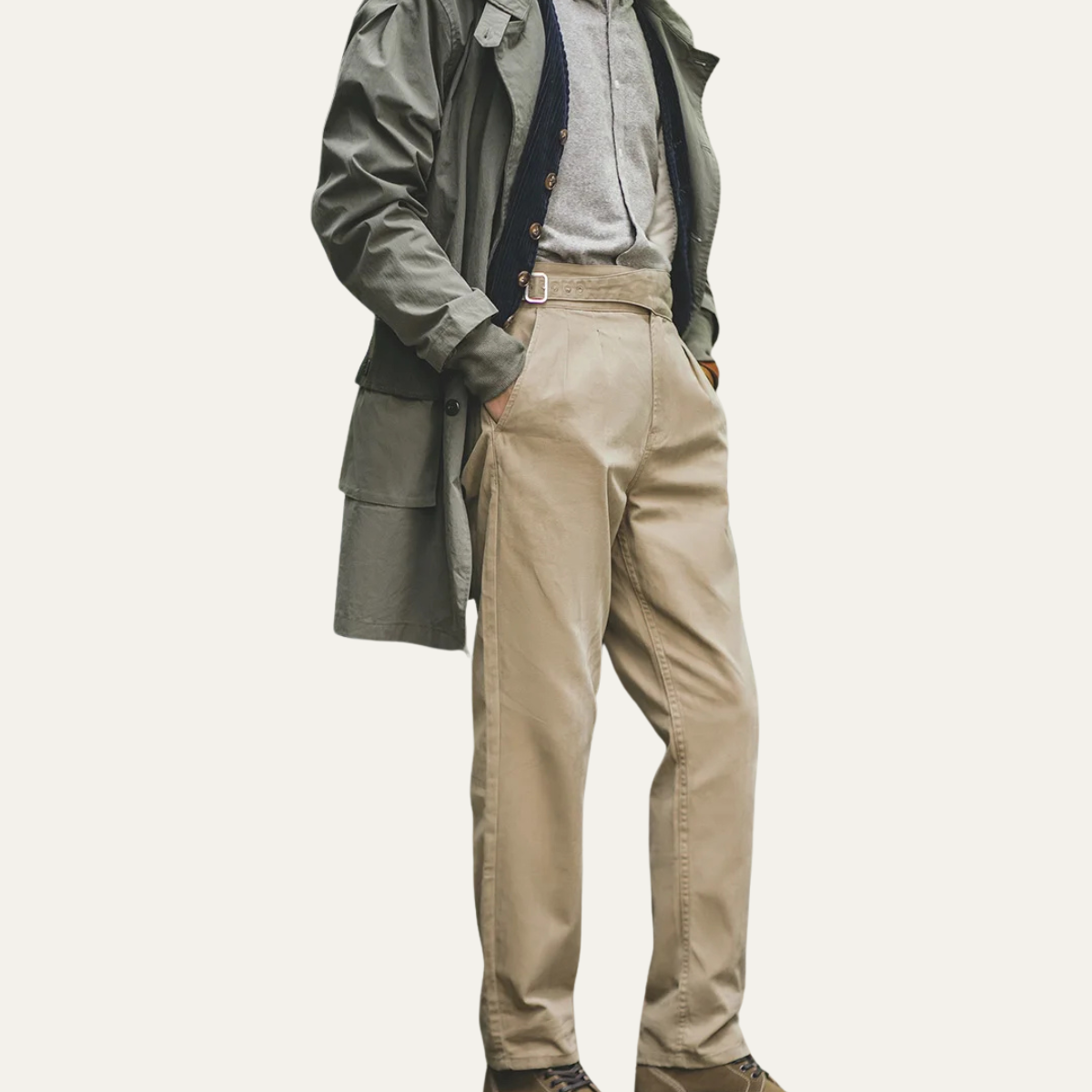 Classic Fit High Waist Cargo Pants for Men