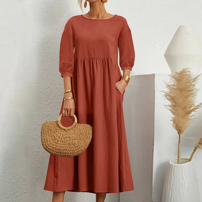 Relaxed Fit Patchwork Midi Dress Comfortable Everyday Wear