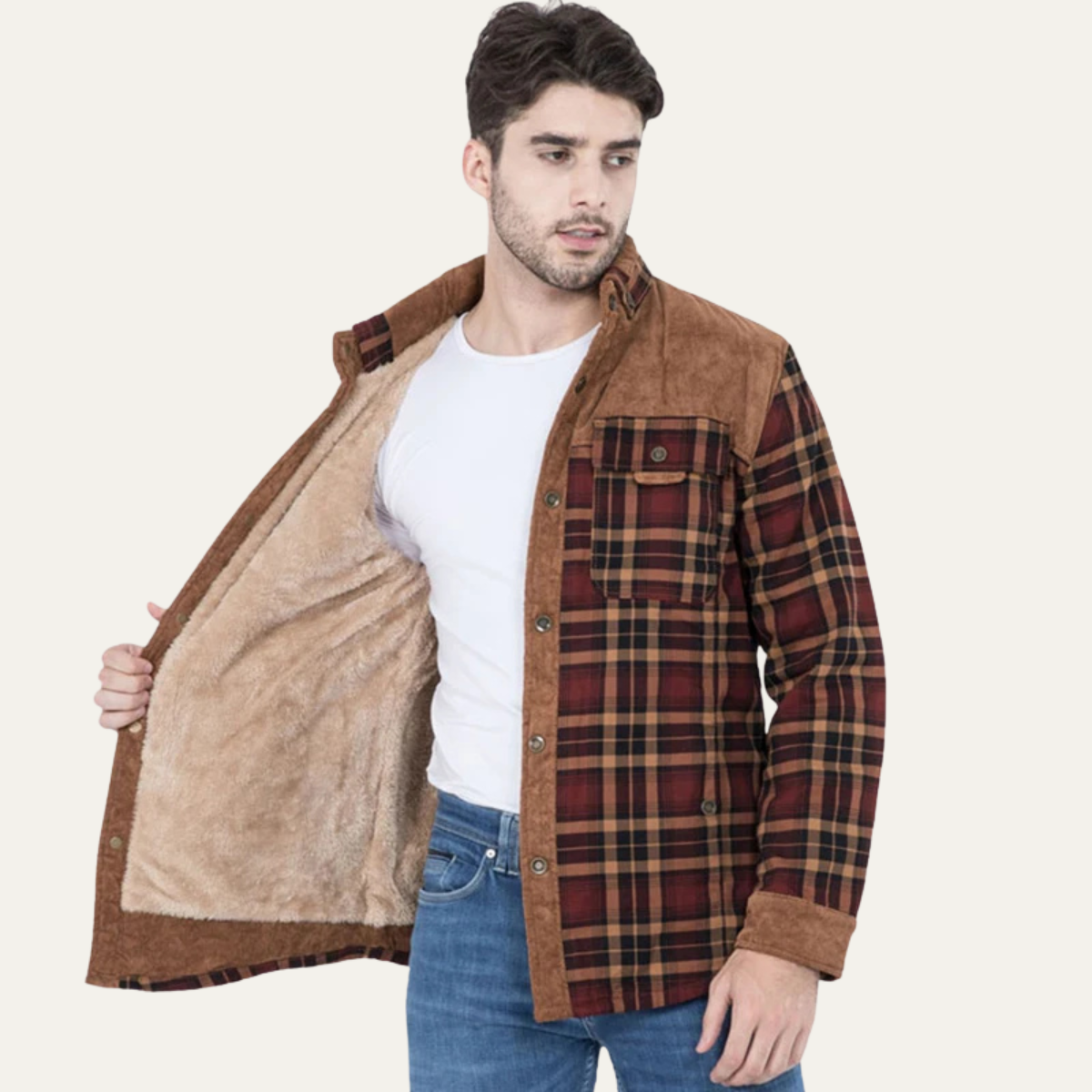 Rugged Plaid Flannel Shirt Jacket with Multiple Pockets