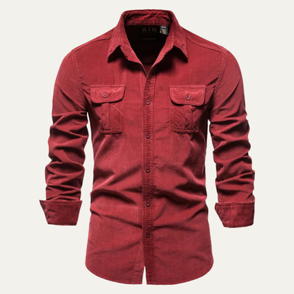 Relaxed Fit Corduroy Button Down Shirt for Men