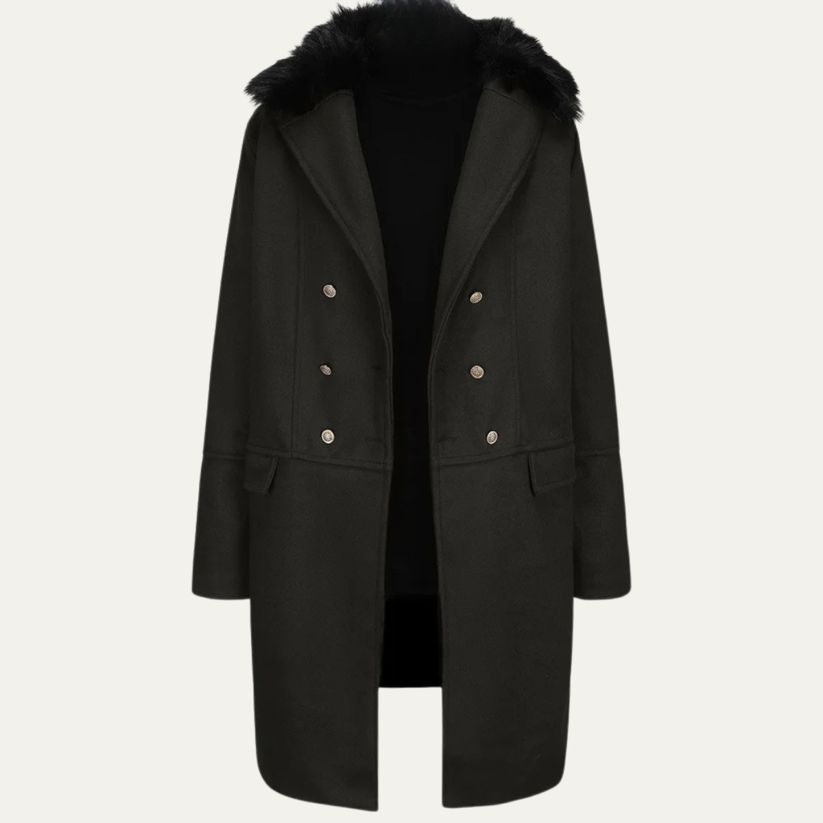 Luxury Men's Fur Trim Double Breasted Coat