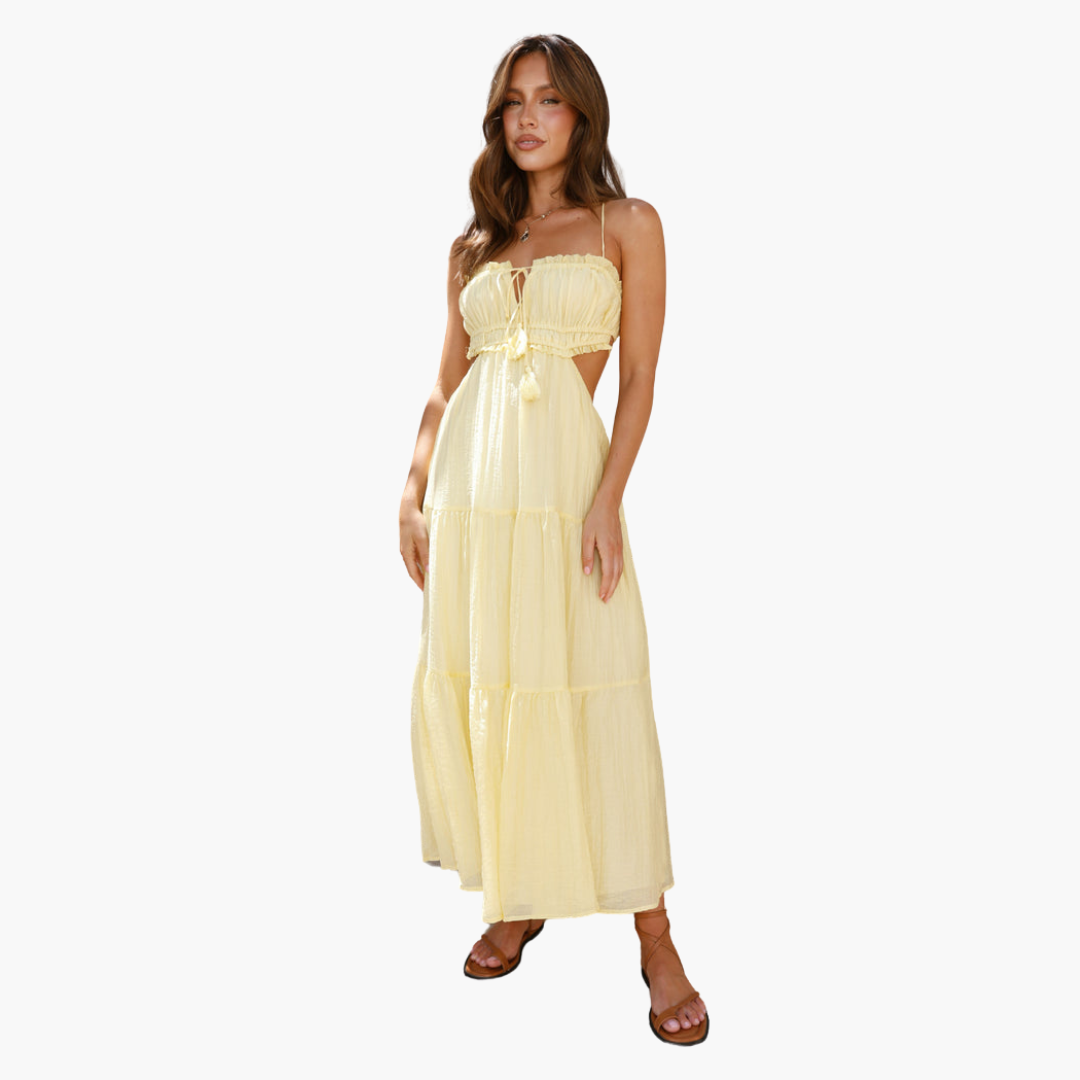 Flowy Long Dress for Women - Chic Tie Front Style