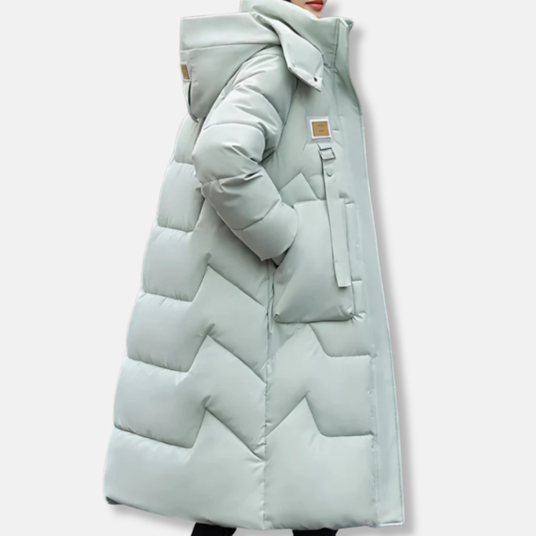 Ladies Long Parka Coat with Hood and High Neck