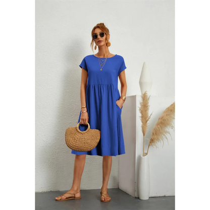 Kendra | Women's Elegant Short Sleeve Midi Dress with Pockets