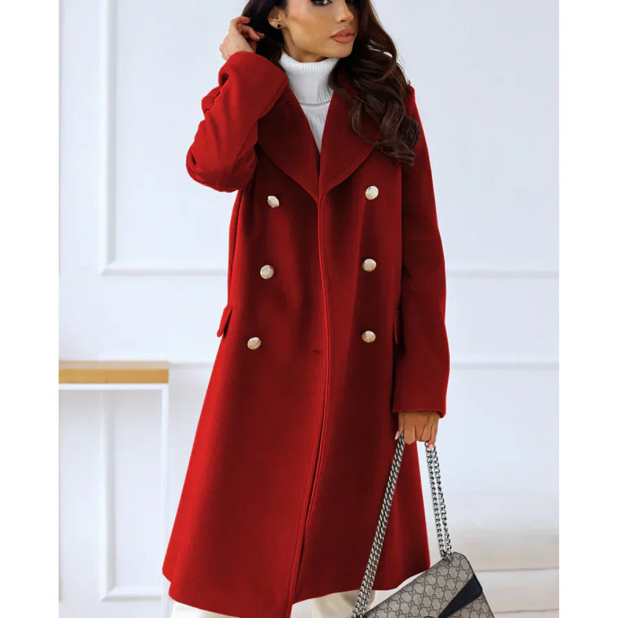 Classic Fit Women's Double Breasted Long Coat - Nocini