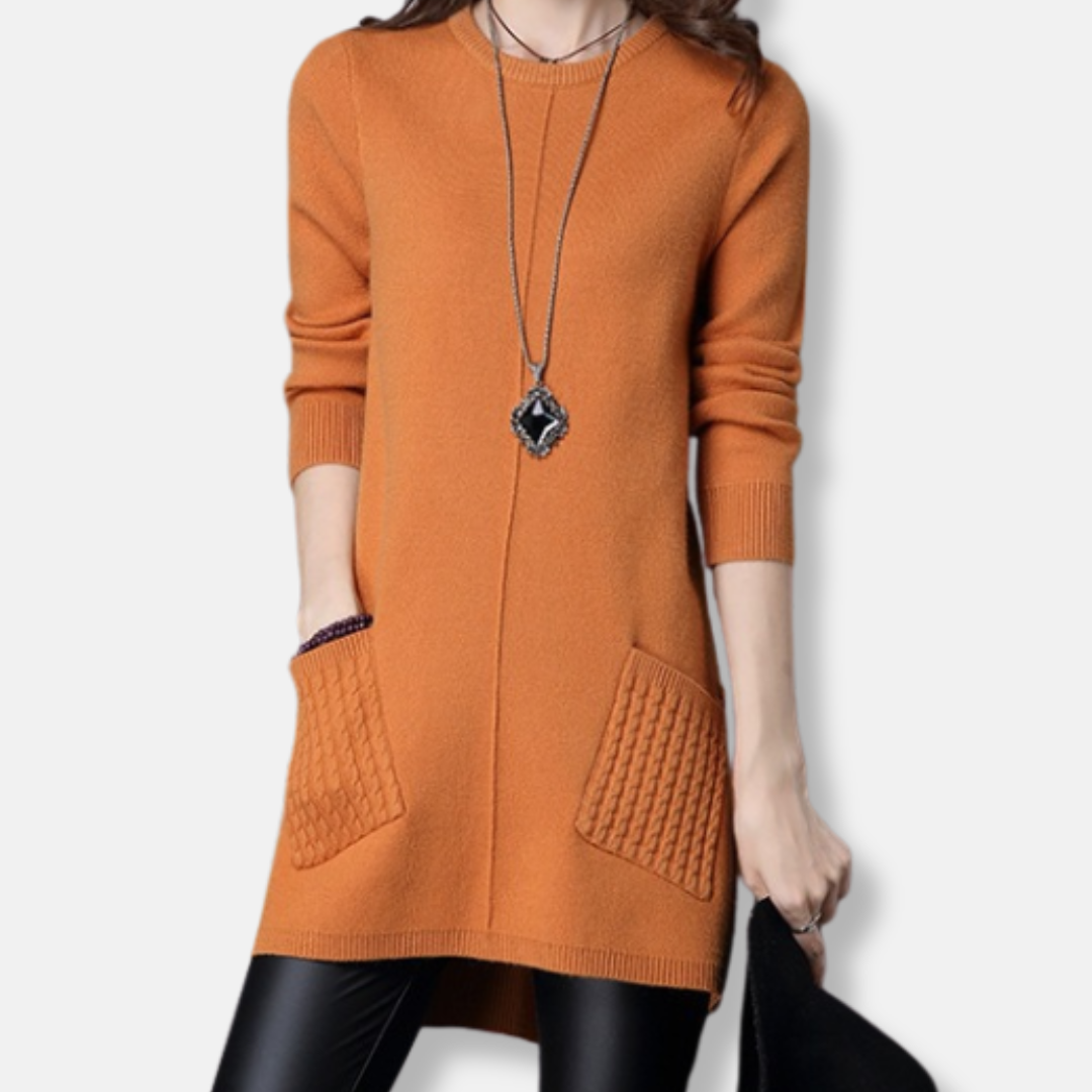 Comfy Oversized Sweater Dress Crewneck Long Sleeves